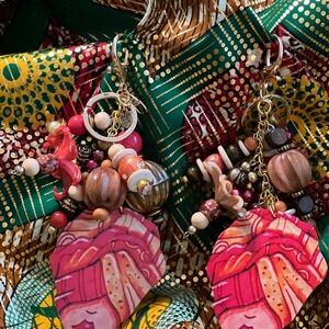 Colorful Beaded Headwrap Queen Charm with Pink Accents